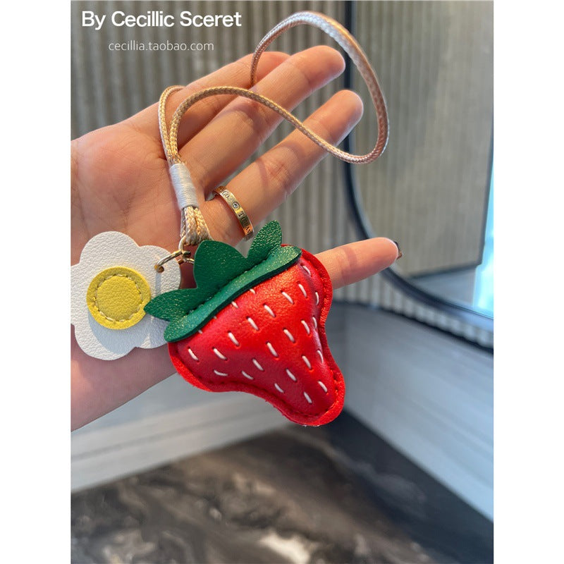 Handmade Berry Trouble Strawberry Bag Charm – 3D Girly Heart Strawberry Keychain, Platinum Kelly Bag Pendant, Cute Luxury Handbag Accessory Gift