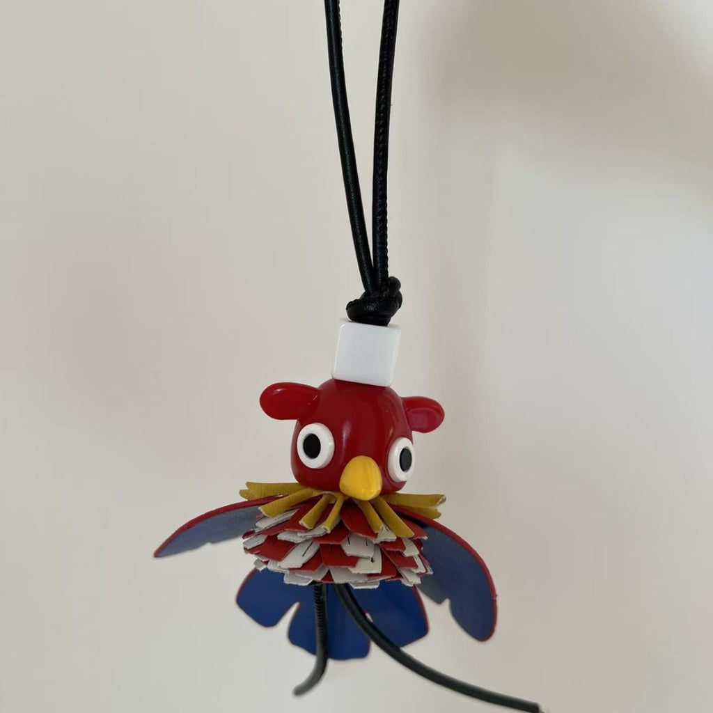 High-End Elf Pink & Little Black Didi Genuine Cowhide Keychain Pendant – Cute Couple Bag Charm Accessory