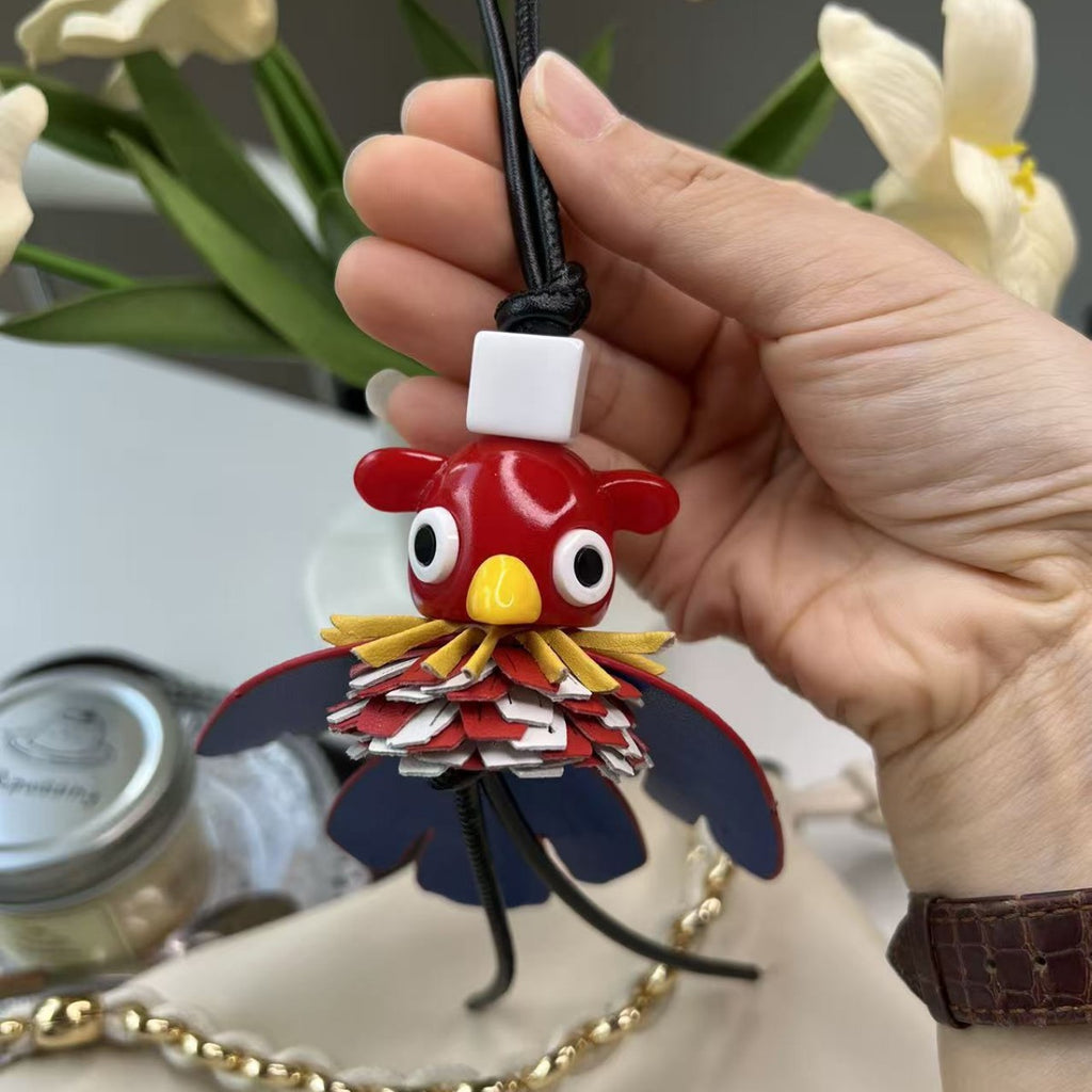 High-End Elf Pink & Little Black Didi Genuine Cowhide Keychain Pendant – Cute Couple Bag Charm Accessory