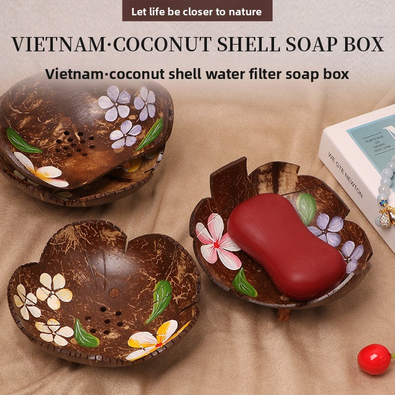 Bloom & Drain – Handcrafted Coconut Shell Floral Soap Dish