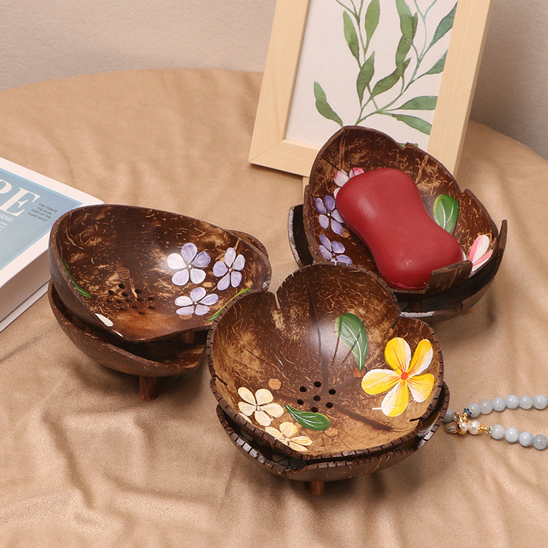 Bloom & Drain – Handcrafted Coconut Shell Floral Soap Dish