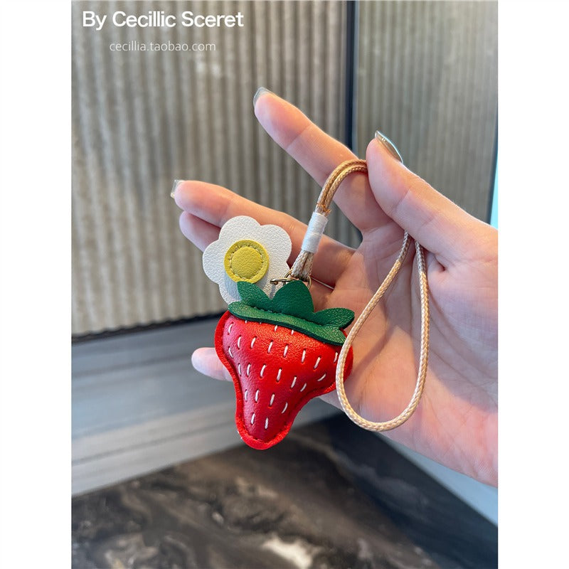 Handmade Berry Trouble Strawberry Bag Charm – 3D Girly Heart Strawberry Keychain, Platinum Kelly Bag Pendant, Cute Luxury Handbag Accessory Gift