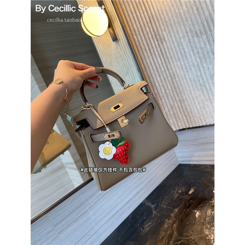 Handmade Berry Trouble Strawberry Bag Charm – 3D Girly Heart Strawberry Keychain, Platinum Kelly Bag Pendant, Cute Luxury Handbag Accessory Gift
