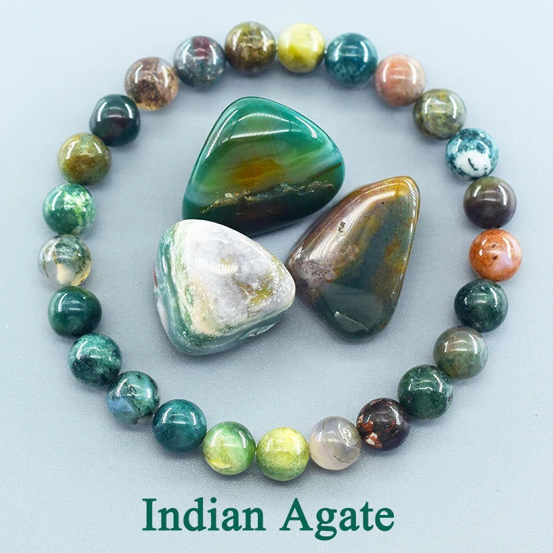 Natural Agate Beaded Bracelet – Tourmaline Color Energy Healing Jewelry for Women
