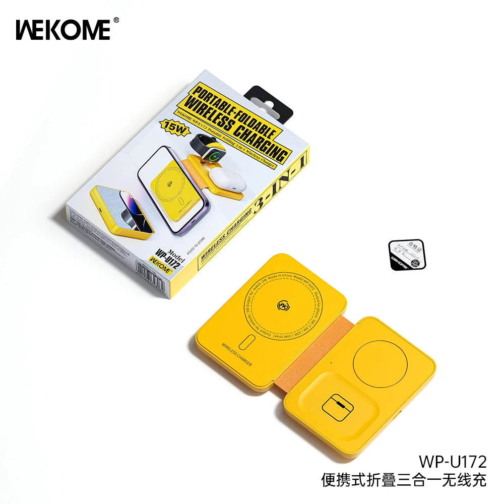 WEKOME 3-in-1 Portable Wireless Charger 15W – Magnetic Phone Holder, Vertical Fast Charging