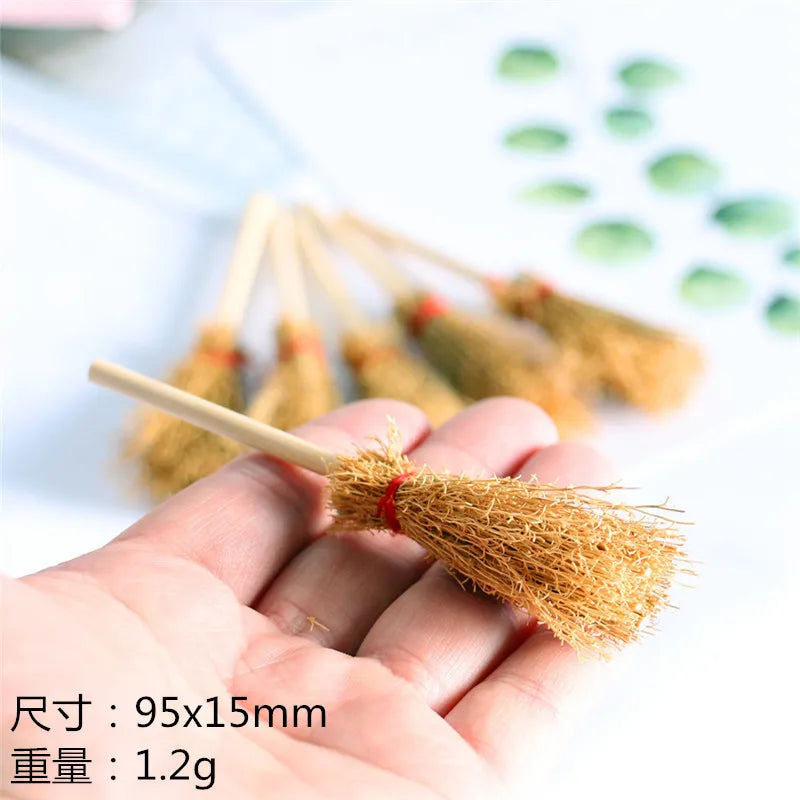 Mini Broom Witch Straw Brooms DIY Hanging Ornaments Dollhouse Accessories