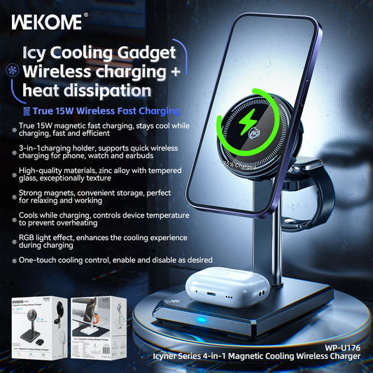 WEKOME strong magnetic suction cooling four in one multifunctional device suitable for Apple Watch 15W wireless fast charging