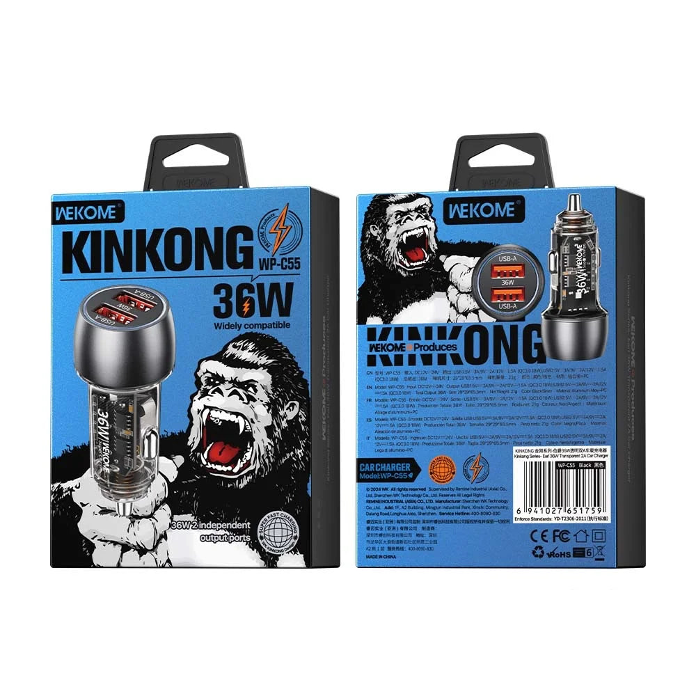 WEKOME Mini 36W Car Charger Super Fast QC3.0 Dual Port Car Charging