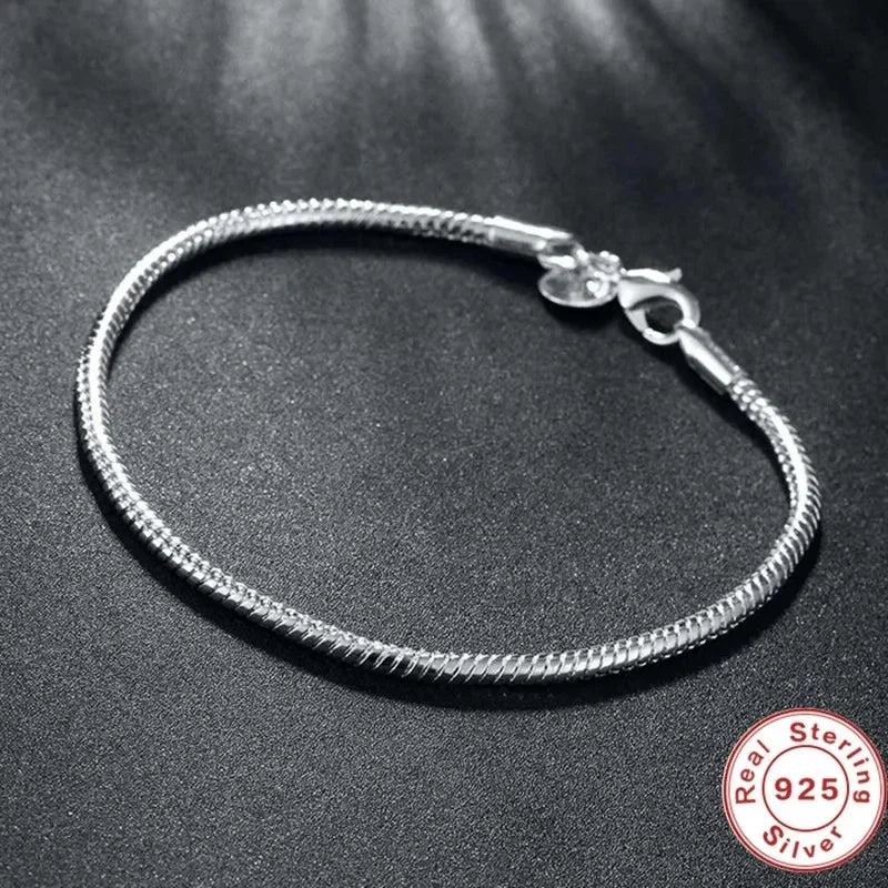 925 Sterling Silver Snake Bone Bracelet - Handmade Women's Charm Bracelet