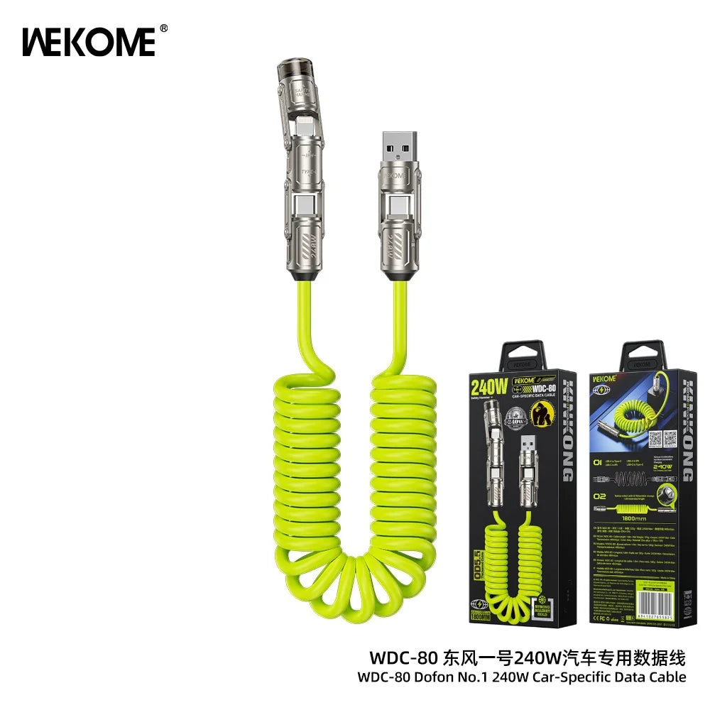 WEKOME 240W 7-in-1 Spring Fast Charging Data Cable for iPhone 15/16 & Android
