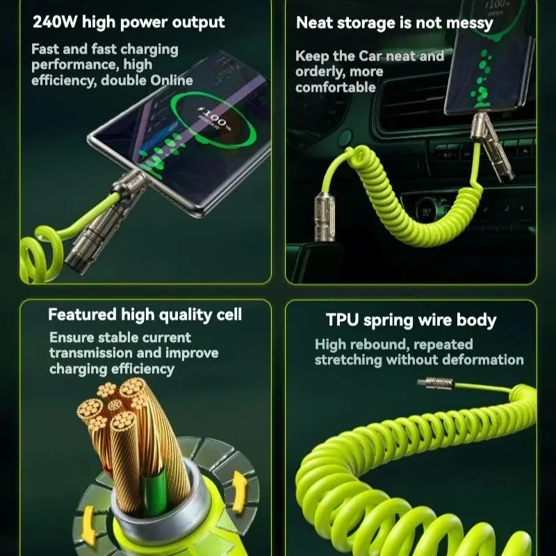 WEKOME 240W 7-in-1 Spring Fast Charging Data Cable for iPhone 15/16 & Android
