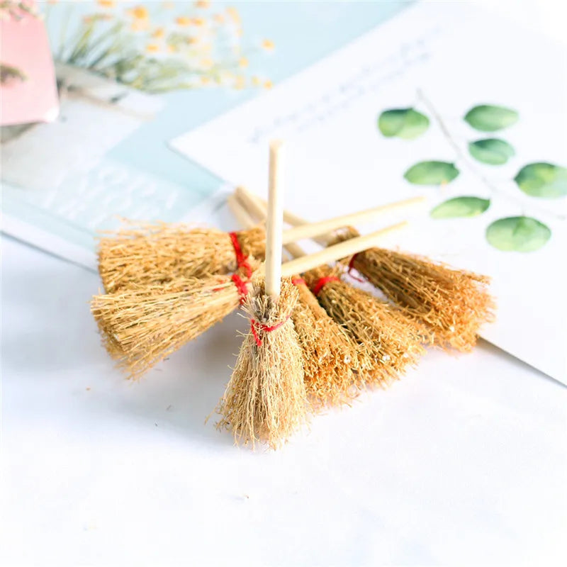 Mini Broom Witch Straw Brooms DIY Hanging Ornaments Dollhouse Accessories