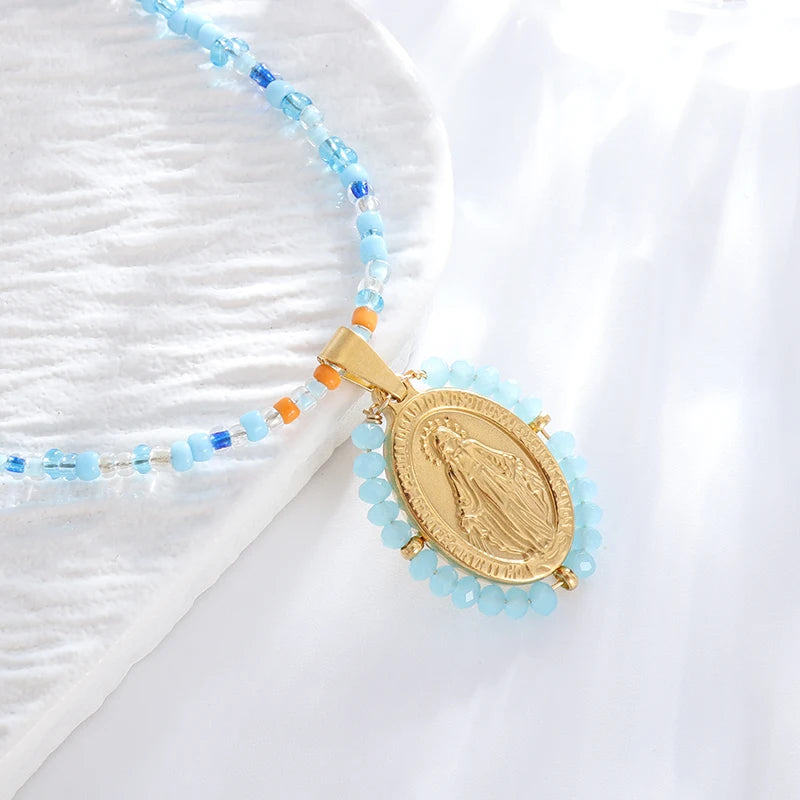 Catholic Mary Pendant Beaded Necklace – Women's Fashion Jewelry