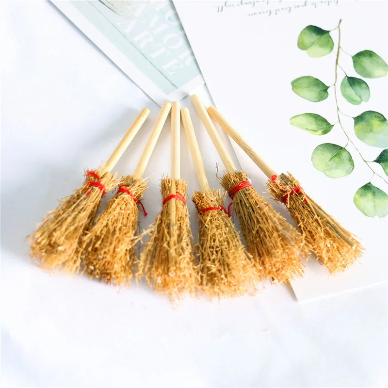 Mini Broom Witch Straw Brooms DIY Hanging Ornaments Dollhouse Accessories