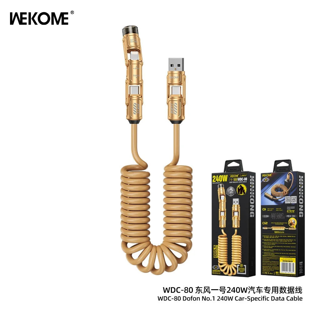 WEKOME 240W 7-in-1 Spring Fast Charging Data Cable for iPhone 15/16 & Android
