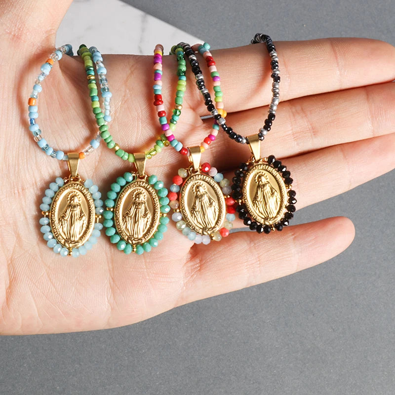 Catholic Mary Pendant Beaded Necklace – Women's Fashion Jewelry