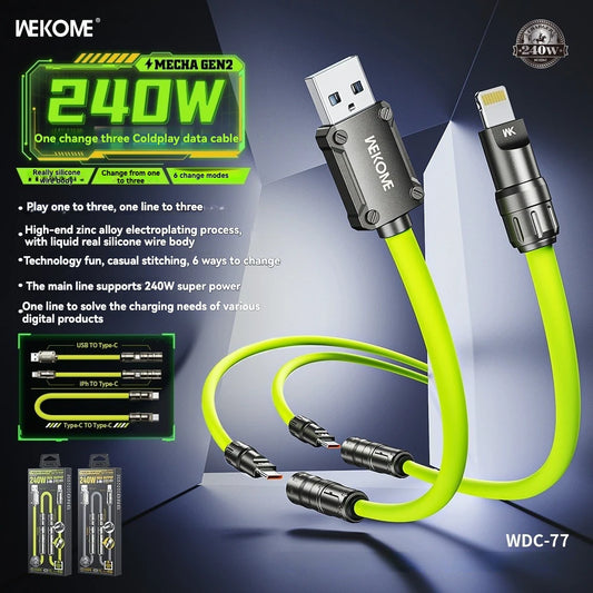 WEKOME 240W 6-in-1 Fast Charging Data Cable – Universal Multi Connector Mecha Design