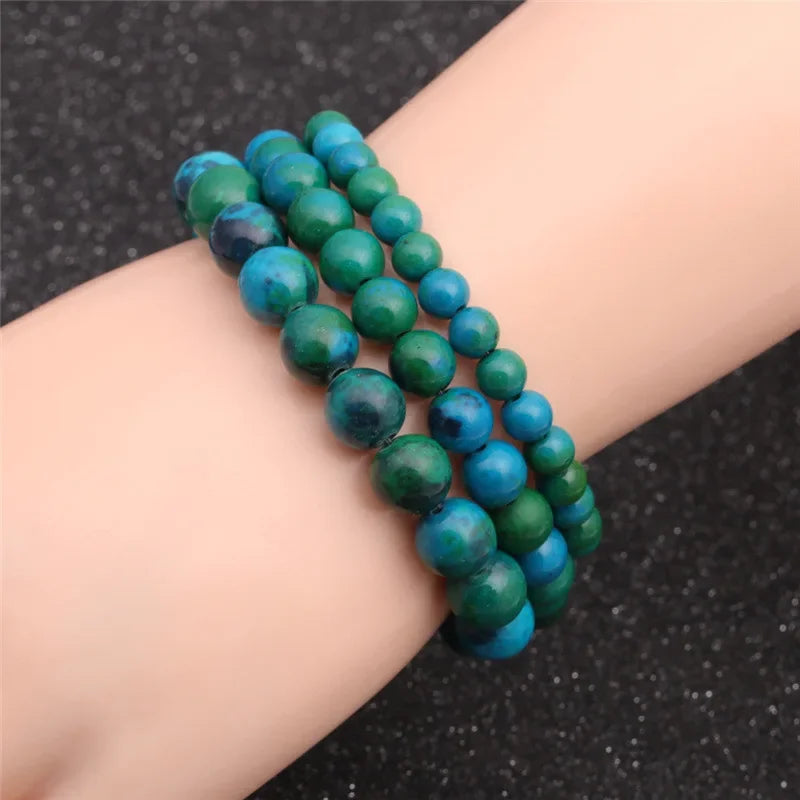 Natural Chrysocolla Malachite Stone Bead Bracelet for Men & Women – Healing Energy Jewelry