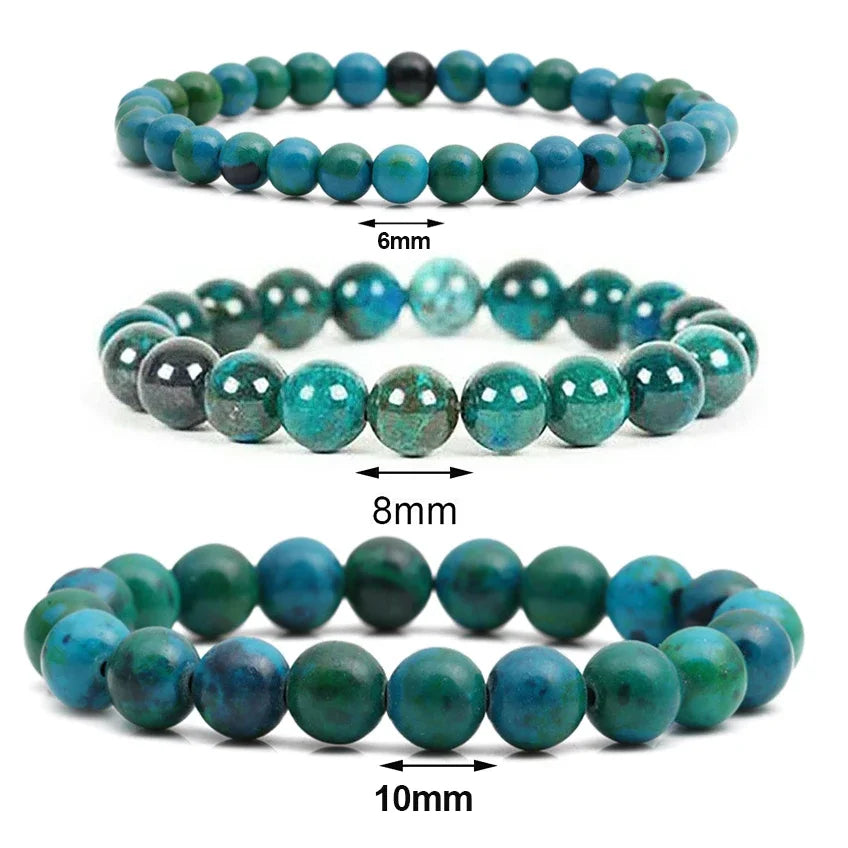 Natural Chrysocolla Malachite Stone Bead Bracelet for Men & Women – Healing Energy Jewelry