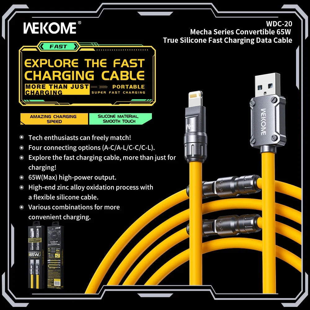 Wekome 65W Fast Charging Silicone Data Cable for iPhone, Huawei, Xiaomi