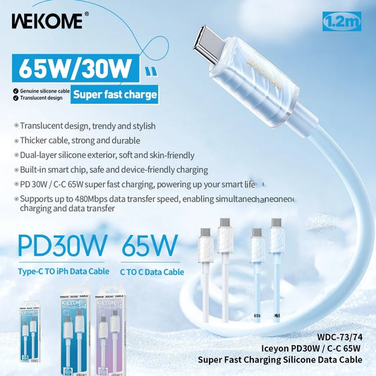 WEKOME 65W Super Fast Charging Cable – Type-C & iPhone Laptop Compatible