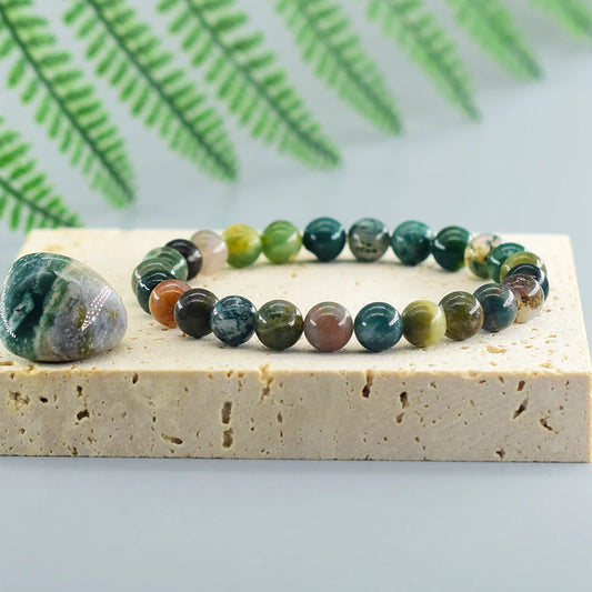 Natural Agate Beaded Bracelet – Tourmaline Color Energy Healing Jewelry for Women
