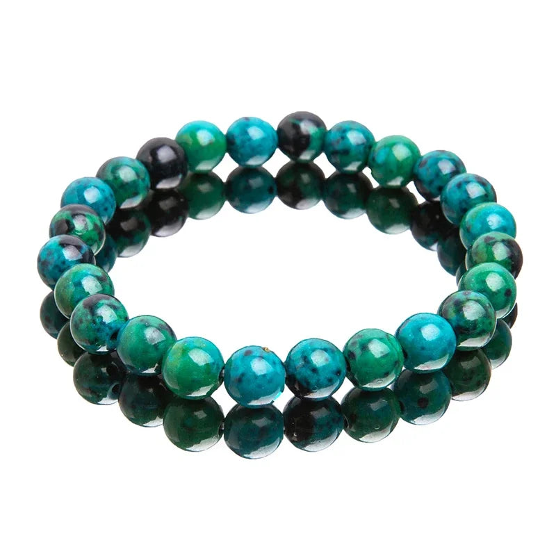 Natural Chrysocolla Malachite Stone Bead Bracelet for Men & Women – Healing Energy Jewelry