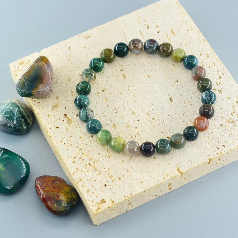Natural Agate Beaded Bracelet – Tourmaline Color Energy Healing Jewelry for Women