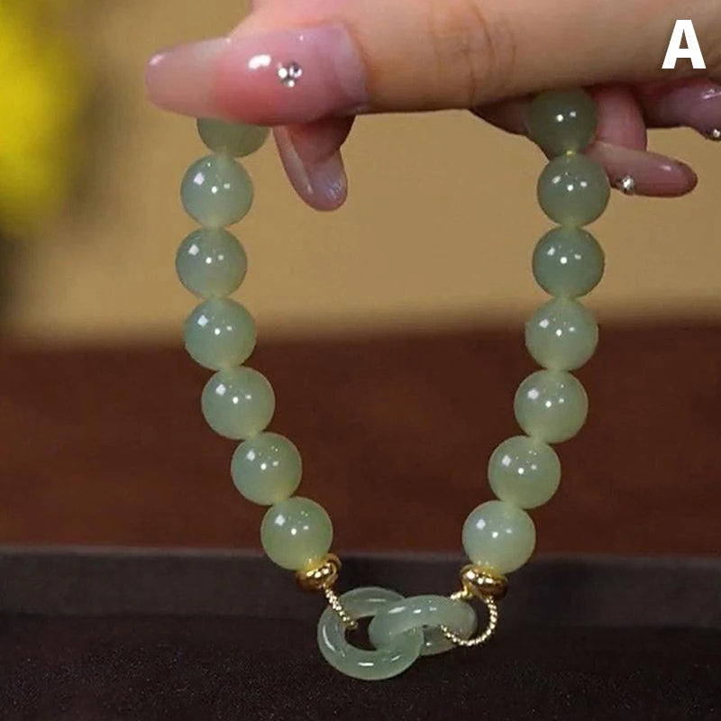 Natural Jade Bead Bracelet for Mom – Heart Charm Mother’s Day Jewelry Gift
