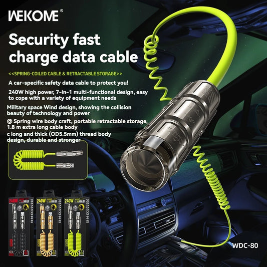 WEKOME 240W 7-in-1 Spring Fast Charging Data Cable for iPhone 15/16 & Android