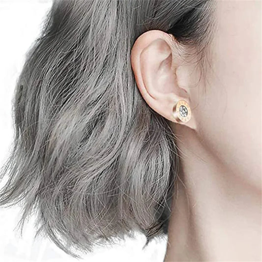 Unisex Roman Numeral Studs - Stainless Steel Acrylic Crystal Earrings