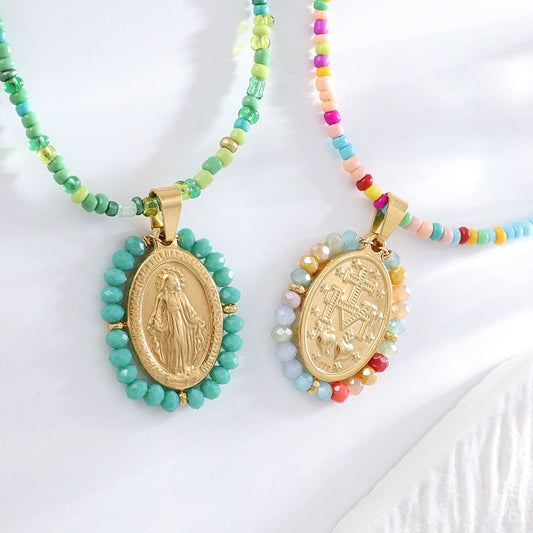 Catholic Mary Pendant Beaded Necklace – Women's Fashion Jewelry