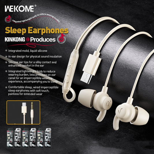 WEKOME Sleep Noise Reduction Wired Headset – Type-C / 3.5mm, In-Ear Soft Silicone, iPhone Compatible